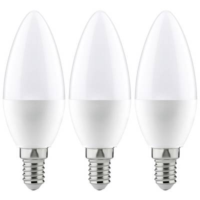 Tři bílé LED svíčkové žárovky řazené vedle sebe, vhodné pro objímky E14, úsporné a moderní.