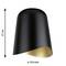 Černá nástěnná lampa se zlatým vnitřkem, vysoká 17 cm a průměru 144 mm.