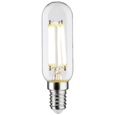 LED žárovka s čirým sklem a viditelnými vlákny. Má patici E14 a svítí bíle.