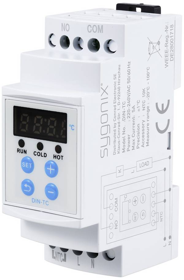 Sygonix  teplotní spínač na DIN lištuSY-5984674, -20 - 100 °C