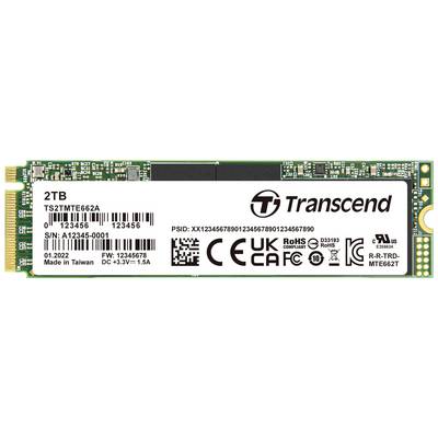 Transcend SSD o kapacitě 2 TB, model TS2TMTE662A. Na povrchu jsou vytištěny sériové číslo, datum výroby, bezpečnostní certifikáty a loga.