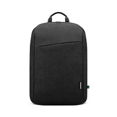 Černý batoh Lenovo s minimalistickým designem, horní rukojeť, přední kapsa a logo Lenovo dole vpravo.