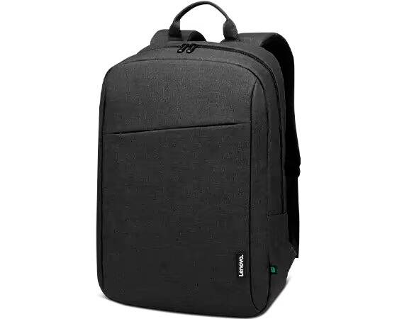 Černý batoh na notebook s logem značky. Obdélníkový tvar s zipovou kapsou a horní rukojetí. Vhodný pro každodenní použití.