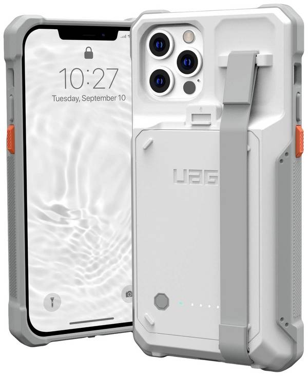 Urban Armor Gear Workflow Healthcare Battery Case zadní kryt na mobil Apple iPhone 12, iPhone 12 Pro bílá integrovaný akumulátor, odolné vůči nárazům, Integrovaná rukojeť pro mobilní telefon 114022BW4130