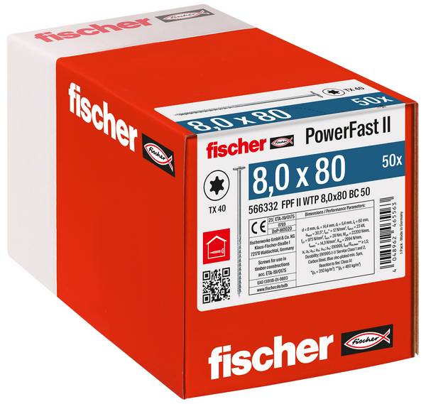 Fischer 566332 PowerFast II talířové šrouby 8 mm 80 mm vnitřní hvězdice    ocel galvanizováno zinkem 50 ks