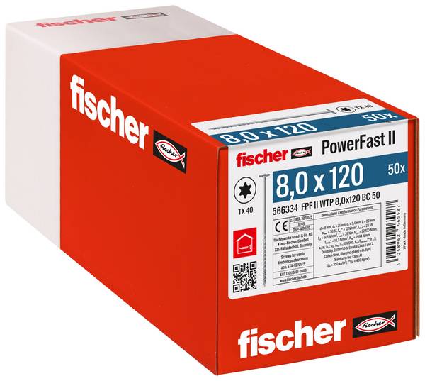 Fischer 566334 PowerFast II talířové šrouby 8 mm 120 mm vnitřní hvězdice    ocel galvanizováno zinkem 50 ks
