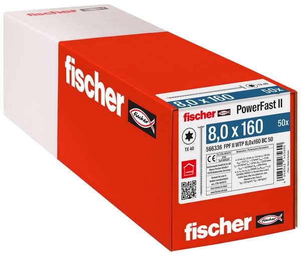 Fischer 566336 PowerFast II talířové šrouby 8 mm 160 mm vnitřní hvězdice    ocel galvanizováno zinkem 50 ks