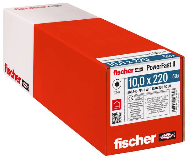 Fischer 566345 PowerFast II talířové šrouby 10 mm 220 mm vnitřní hvězdice    ocel galvanizováno zinkem 50 ks