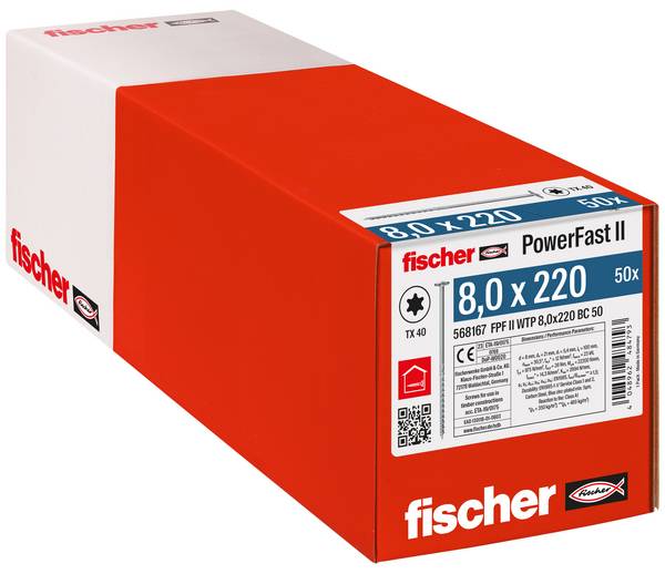 Fischer 568167 PowerFast II talířové šrouby 8 mm 220 mm vnitřní hvězdice    ocel galvanizováno zinkem 50 ks