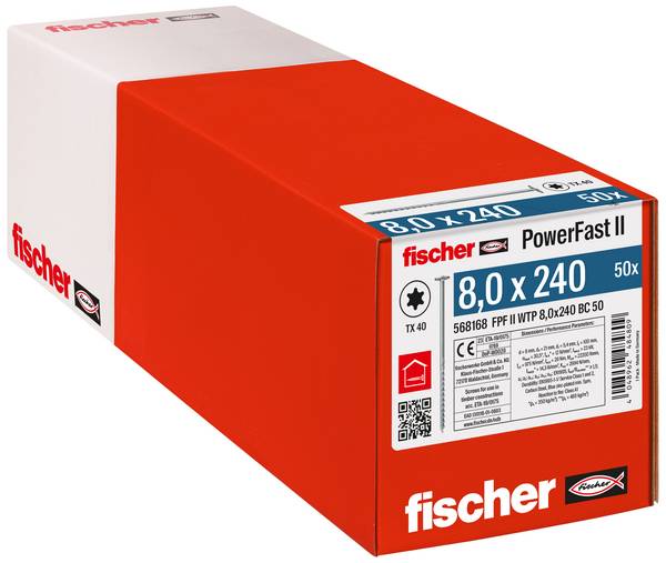 Fischer 568168 PowerFast II talířové šrouby 8 mm 240 mm vnitřní hvězdice    ocel galvanizováno zinkem 50 ks
