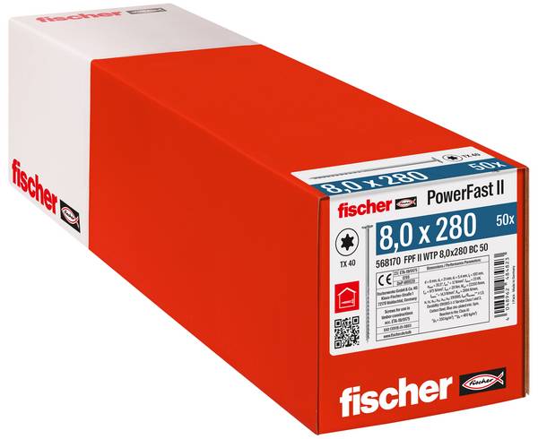 Fischer 568170 PowerFast II talířové šrouby 8 mm 280 mm vnitřní hvězdice    ocel galvanizováno zinkem 50 ks