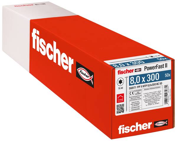 Fischer 568171 PowerFast II talířové šrouby 8 mm 300 mm vnitřní hvězdice    ocel galvanizováno zinkem 50 ks