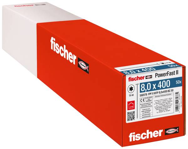 Fischer 568176 PowerFast II talířové šrouby 8 mm 400 mm vnitřní hvězdice    ocel galvanizováno zinkem 50 ks