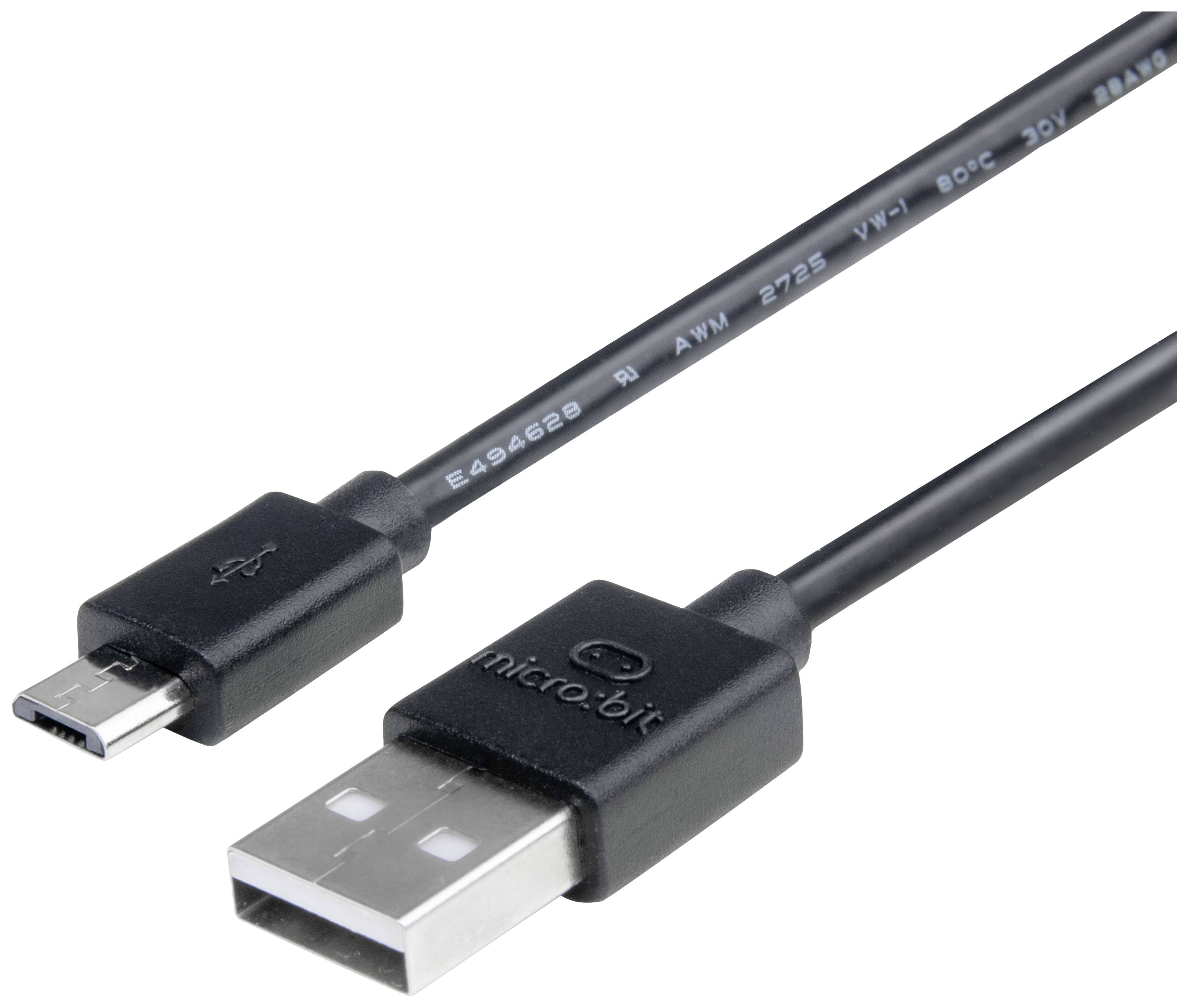 USB kabel s Micro-USB a standardním USB konektorem, používaný pro připojení mikrokontrolérů nebo mobilních zařízení.