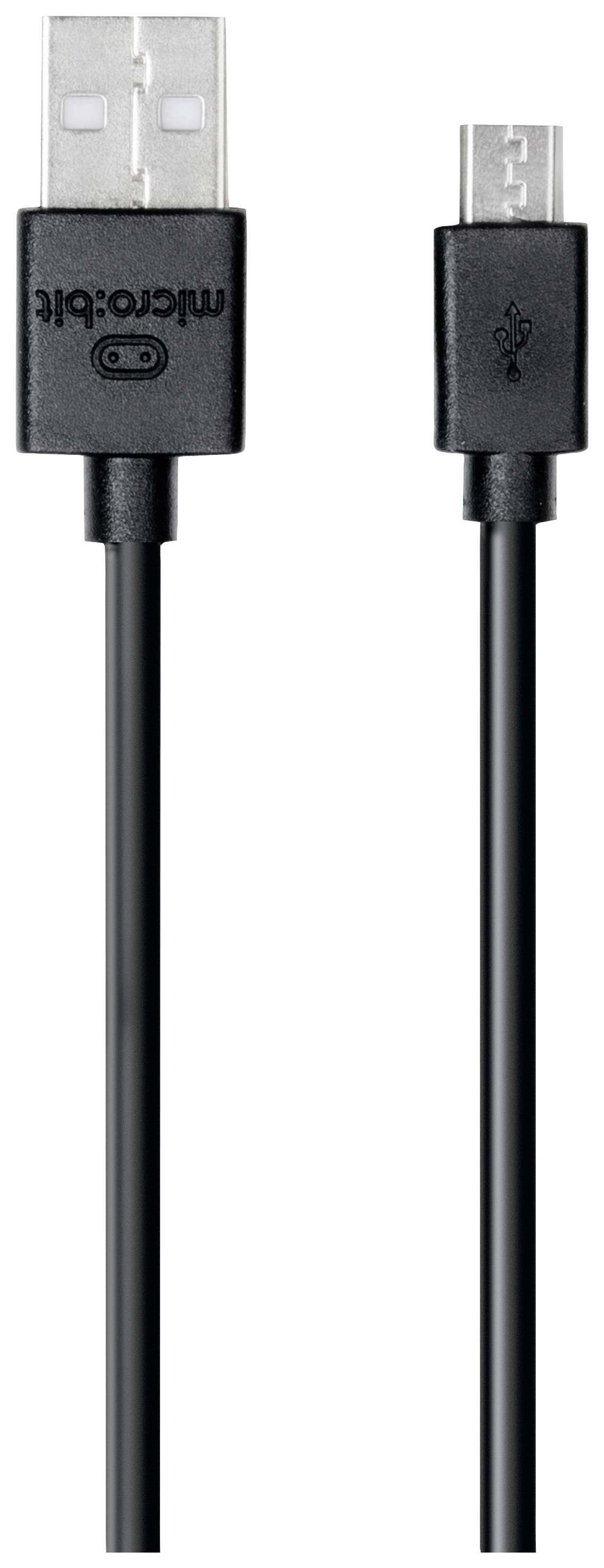 Černý USB-Micro USB kabel, ideální pro nabíjení a přenos dat mezi zařízeními.