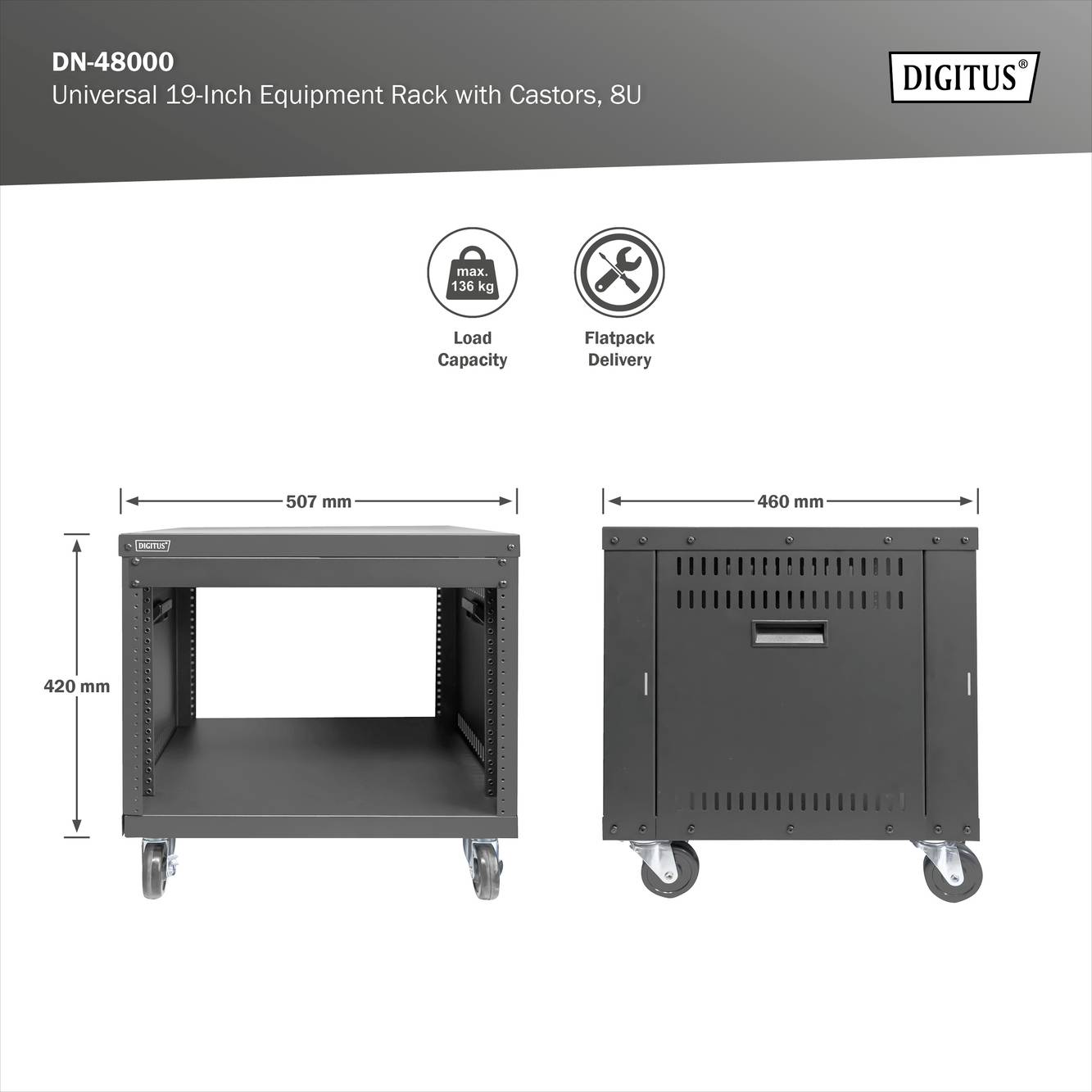 Digitus DN-48000 19palcový rackový vozík 8 U ocelový plech-11