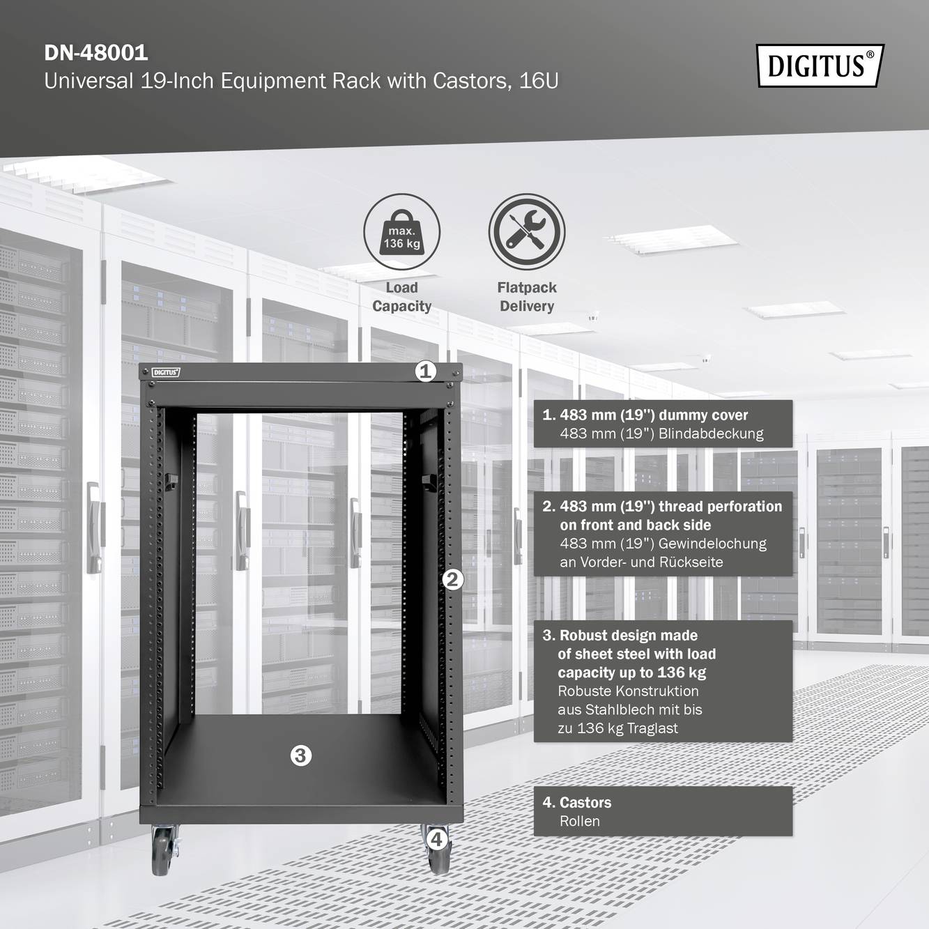 Digitus DN-48001 19palcový rackový vozík 16 U ocelový plech-8