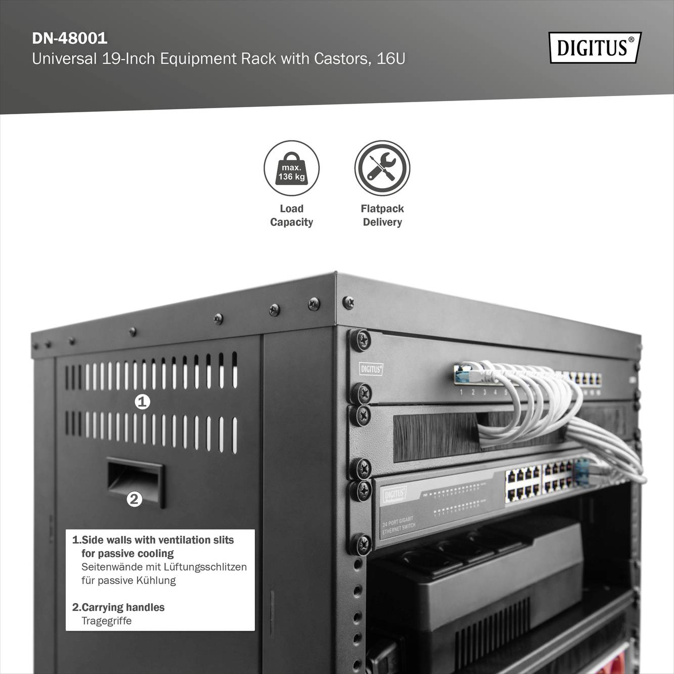 Digitus DN-48001 19palcový rackový vozík 16 U ocelový plech-9