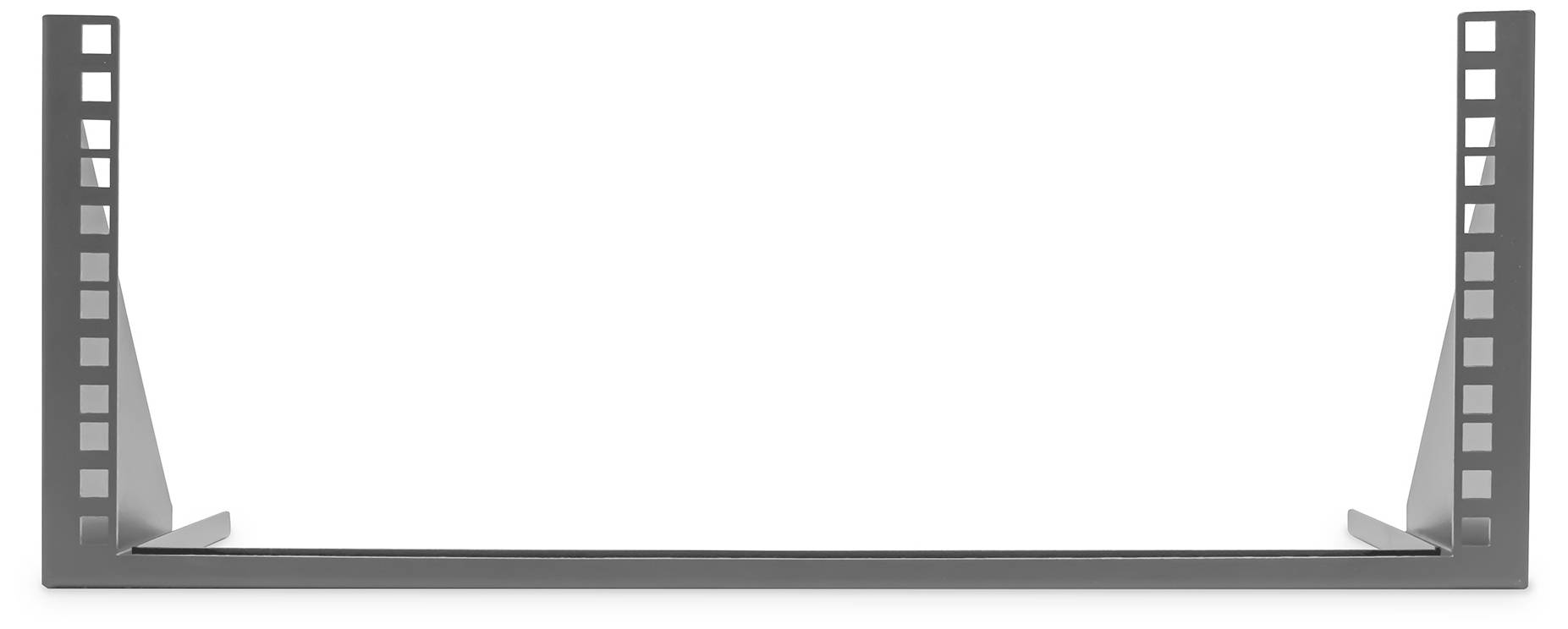 Kovový serverový regál bez zařízení, vhodný pro montáž do serverové skříně, zobrazující boční montážní úchyty.