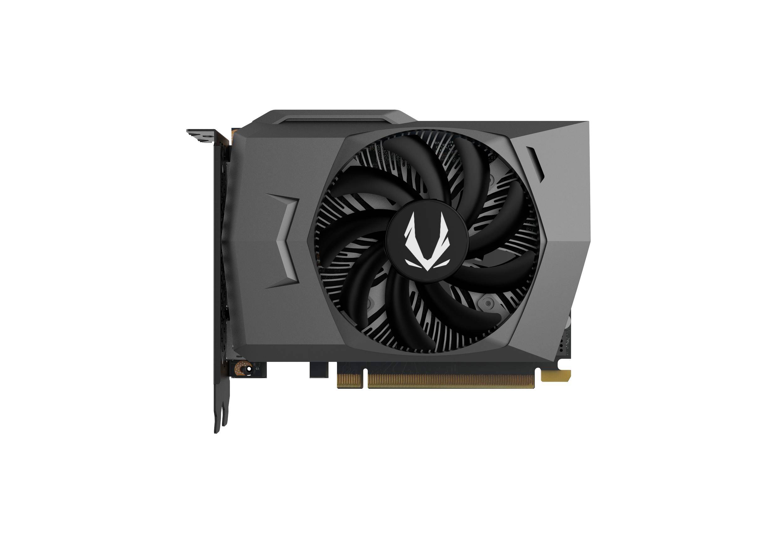 Černá grafická karta s velkým ventilátorem uprostřed, zobrazující logo výrobce. Vhodná pro vývoj počítačového hardwaru.