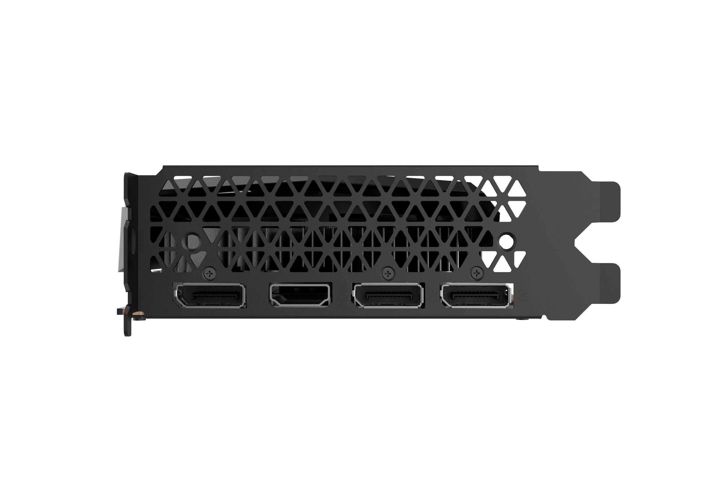 Zadní strana grafické karty se třemi HDMI porty a větracím mřížováním.