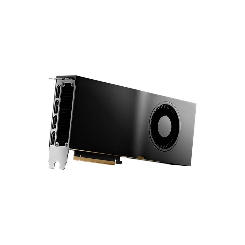 Černá grafická karta s několika HDMI porty na levé straně a ventilátorem na straně pravé.