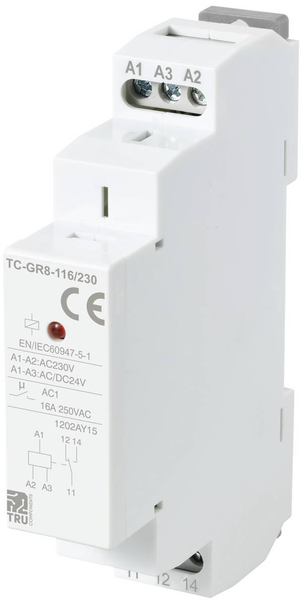TRU COMPONENTS TC-GR8-116/230 pomocný spínač 1 přepínací kontakt 24 V/AC, 24 V/DC, 230 V/AC 16 A 1 ks