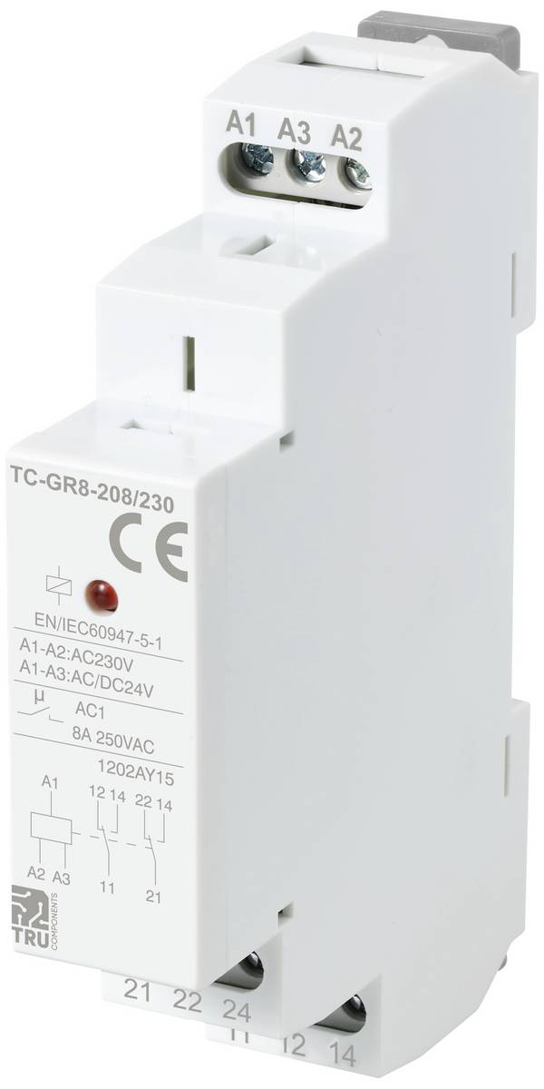 TRU COMPONENTS TC-GR8-208/230 pomocný spínač 2 přepínací kontakty 24 V/AC, 24 V/DC, 230 V/AC 8 A 1 ks