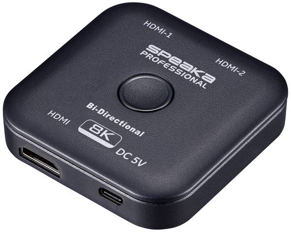 <br>  SpeaKa Professional<br>  SP-11990132<br>  2 porty<br>  HDMI přepínač<br>  UHD 8K @ 60 Hz<br>  lze použít oboustranně<br>  7680 x 4320 Pixel<br>