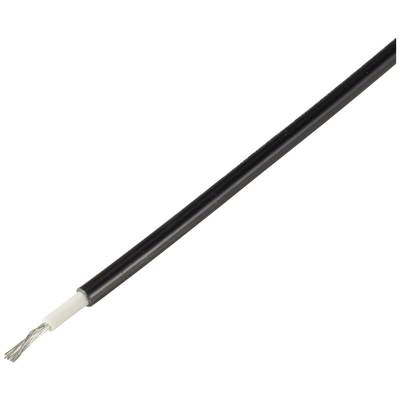 Černý izolovaný elektrický kabel s nezakrytým, vícevodičovým drátěným koncem na horním okraji.
