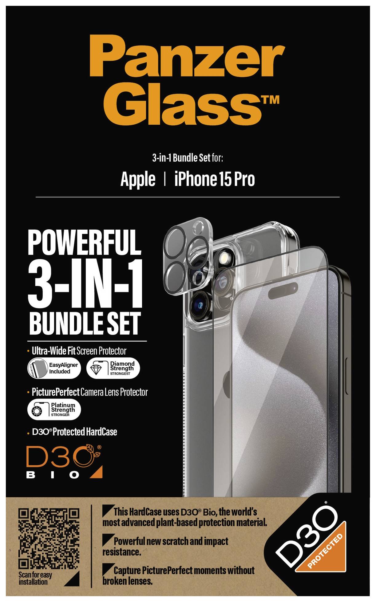 PanzerGlass 3-in-1-Pack ochranné sklo na displej smartphonu Apple iPhone 15 Pro 1 ks B1173+2810-0