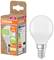 Žárovka vedle obalu. Nápis: 'OSRAM', 470 lumenů, 40W, E14, teplá bílá, minimálně 40% recyklovaného plastu, energetická třída F.