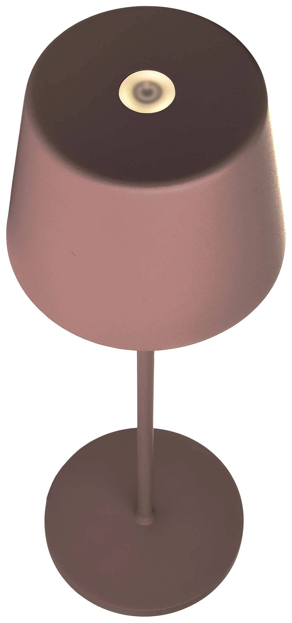 Stolní lampa Rose s kulatým stínidlem a úzkým stojanem, pohled shora.