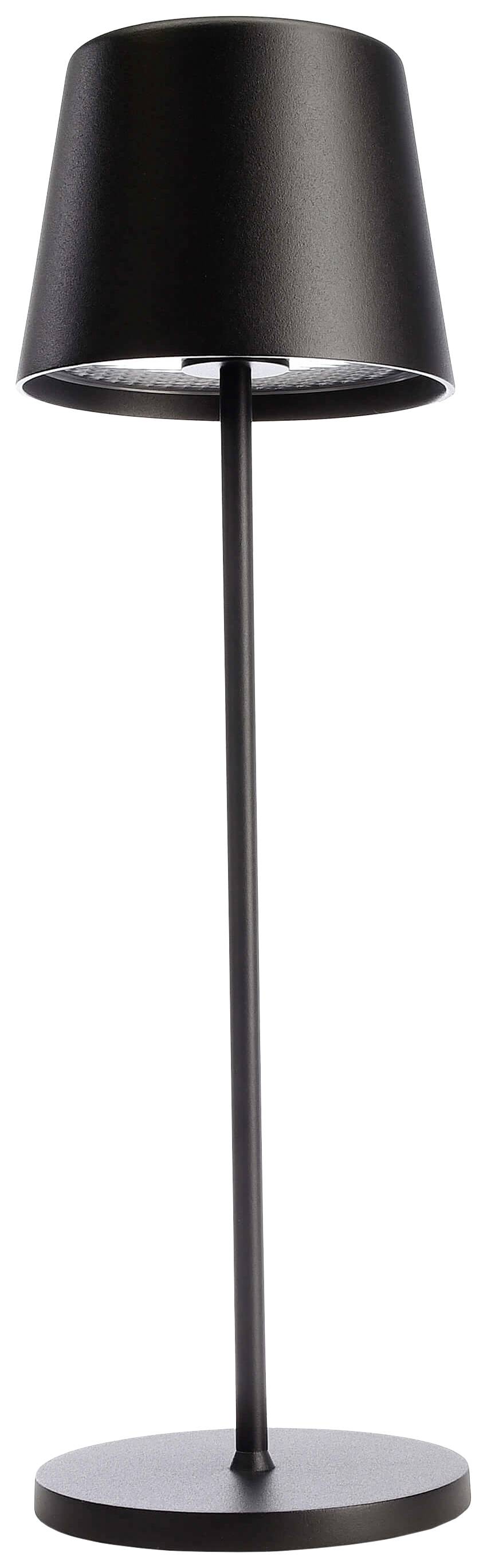 Jednoduchá černá stojací lampa s kulatým stínidlem a štíhlým, přímým stojanem, vhodná pro moderní interiéry.