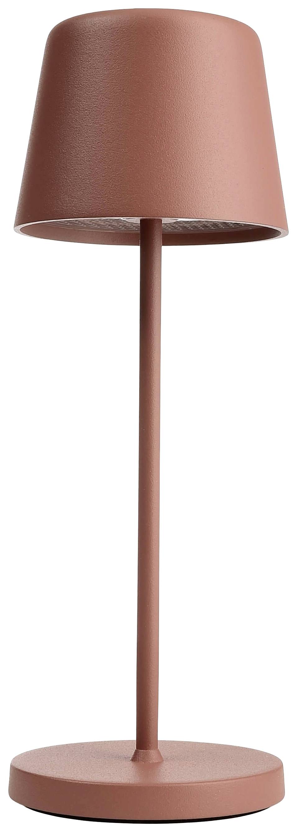 Růžová stolní lampa s jednoduchým, moderním designem a kulatou základnou. Ideální pro minimalistické interiéry.