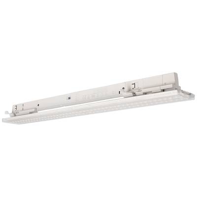 LED stropní svítidlo obdélníkového tvaru s bílým tělem a průhledným krytem, vhodné pro osvětlení kanceláří nebo průmyslových prostor.