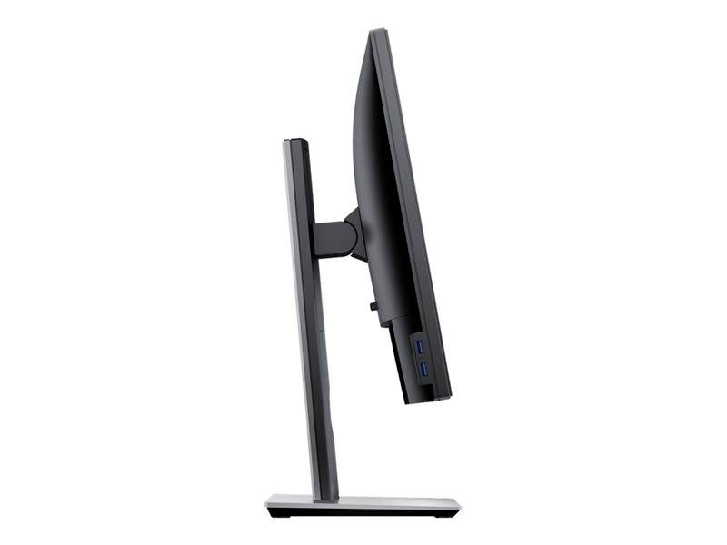 Boční pohled na počítačový monitor s elegantním designem, namontovaný na výškově nastavitelném stojanu.