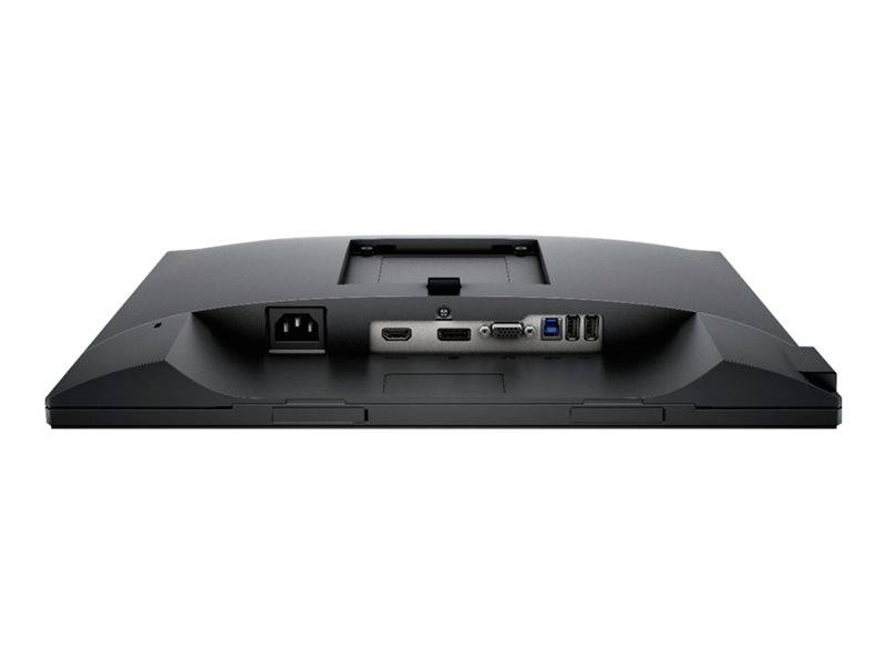 Zadní strana monitoru s viditelnými konektory: HDMI, DisplayPort, USB porty a přípojka napájecího kabelu.