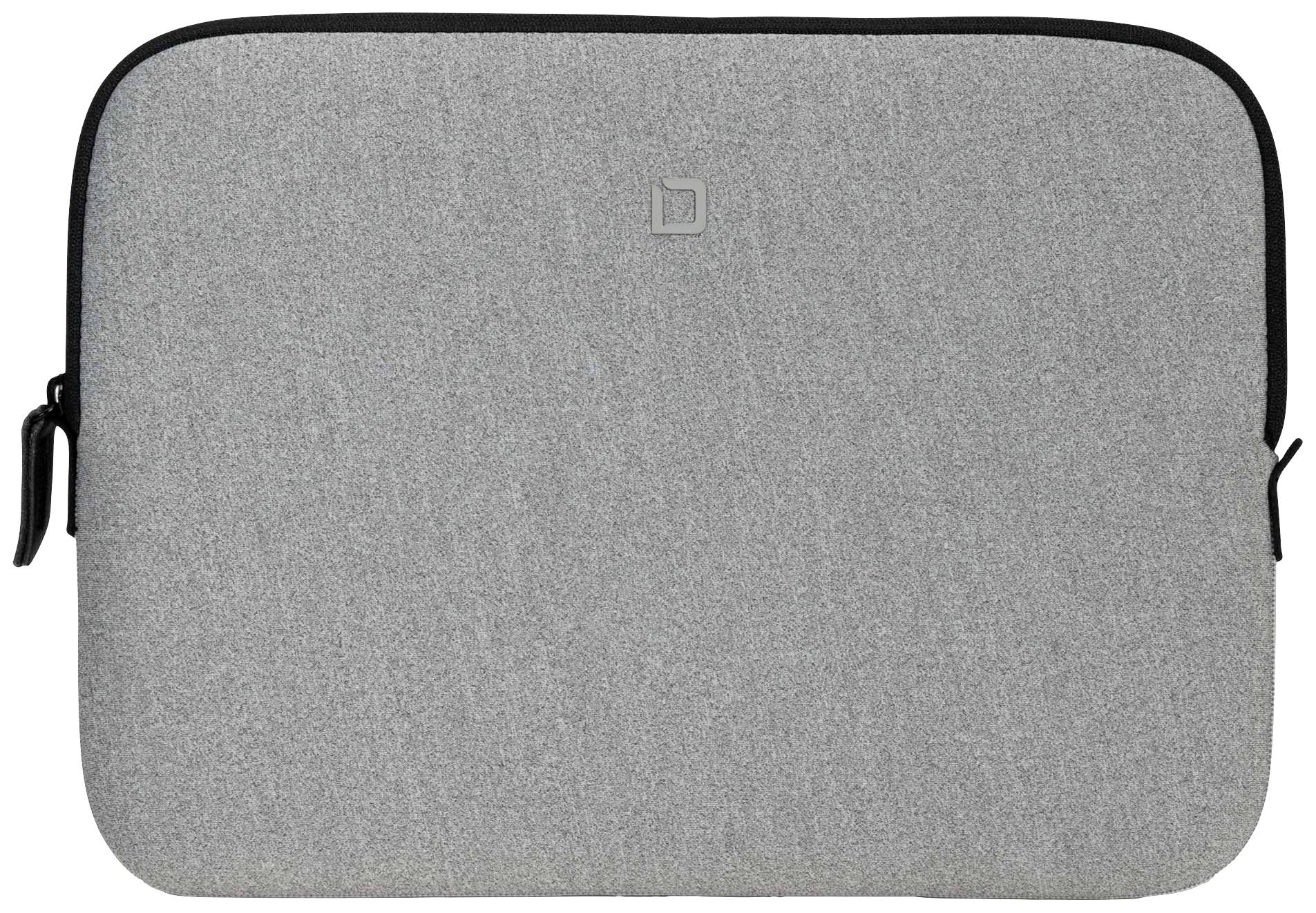 Šedý obal na notebook s černým zipem, minimalistickým designem a malým logem uprostřed. Ideální pro ochranu zařízení.
