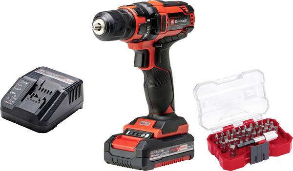 Einhell TC-CD 18/35 Li aku vrtací šroubovák, 18 V, 1.5 Ah Li-Ion vč. nabíječky, vč. 32dílné sady bitů, akumulátor, 2476743+2936796