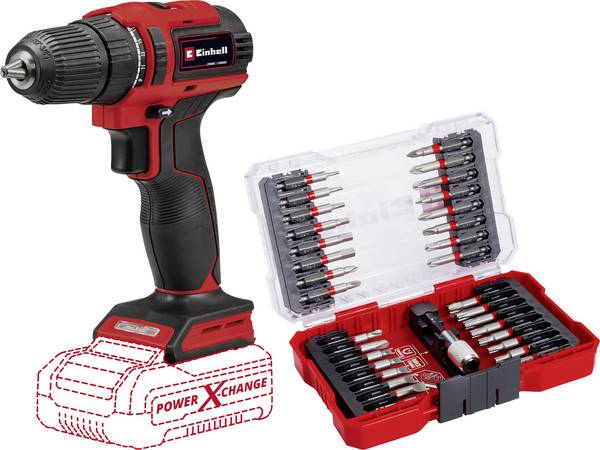 Einhell Power X-Change TE-CD 18/40 Li BL aku vrtací šroubovák, 18 V Li-Ion vč. 33dílné sady bitů, bez nabíječky, bez akumulátoru, 2525945+2936799