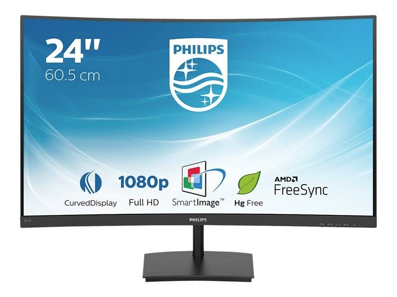 Zakřivený monitor Philips s 24palcovou (60,5 cm) úhlopříčkou displeje. Vlastnosti: Full HD, SmartImage, bez obsahu rtuti, AMD FreeSync.