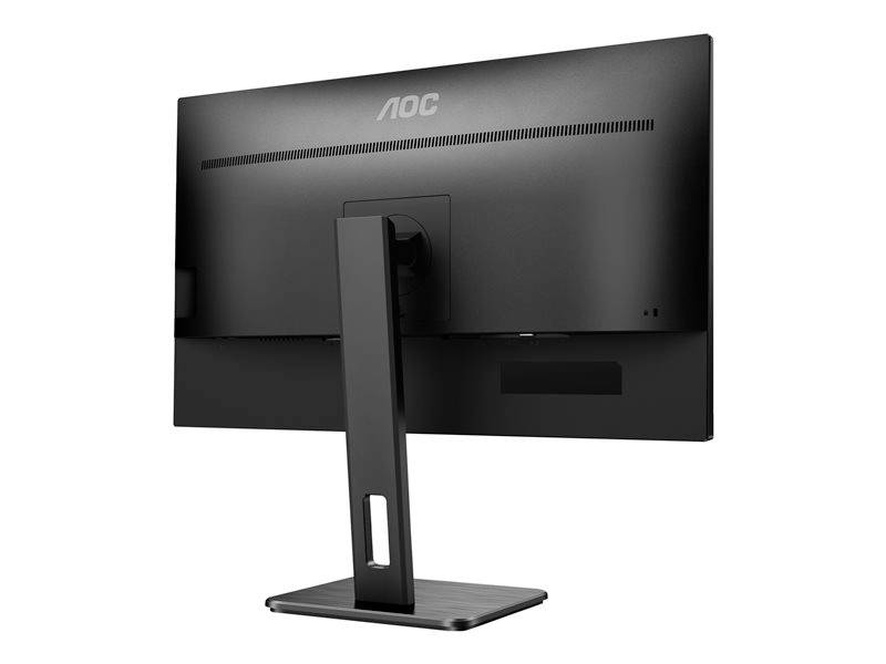 Černý monitor značky AOC, zobrazený zezadu, s pevnou obdélníkovou základnou.