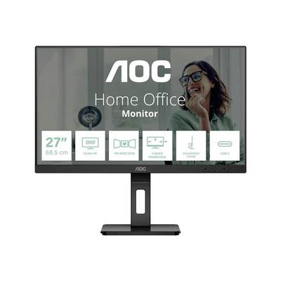 Monitor AOC pro domácí kancelář s úhlopříčkou 68,5 cm (27"), rozlišením QHD, technologií IPS Wide-Angle, bezrámečkovým designem, nastavitelným stojanem a připojením USB-C.