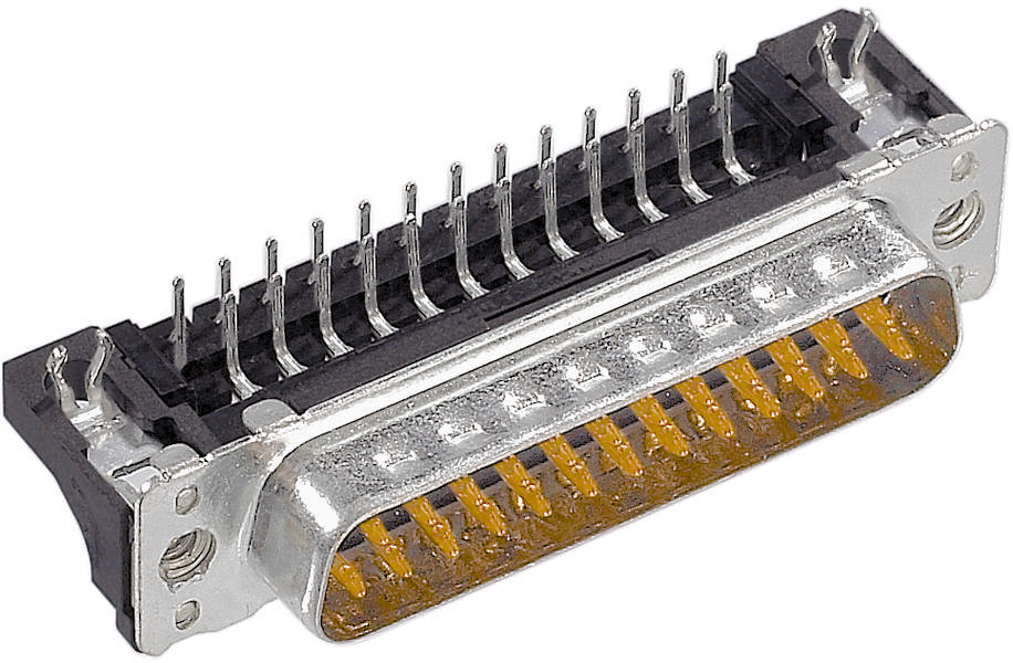 Kovový D-Sub konektor se dvěma řadami pinů, typický pro počítačová a elektronická propojení.