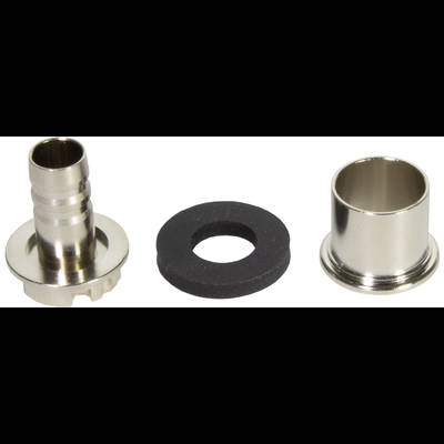 Kovový díl, černé těsnění a stříbrný válec. Komponenty pro mechanické spojení.