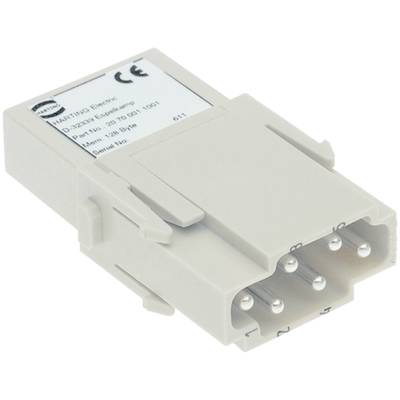Bílý 5-pólový konektor s označením CE, vyrobený společností Harting Electric.