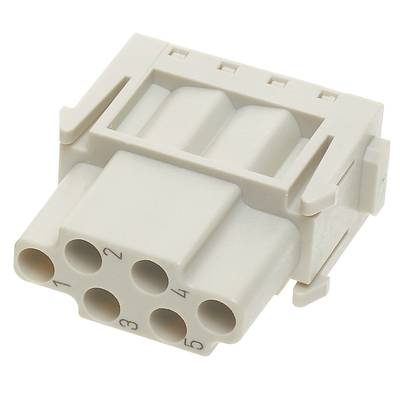 Šestipólový bílý elektrotechnický konektor s očíslovanými svorkami od 1 do 6, vhodný pro průmyslové aplikace.