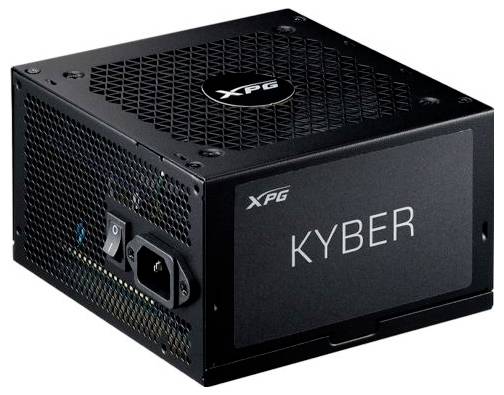 Síťový zdroj XPG KYBER s větrací mřížkou a konektory, vhodný pro instalaci do počítačů.