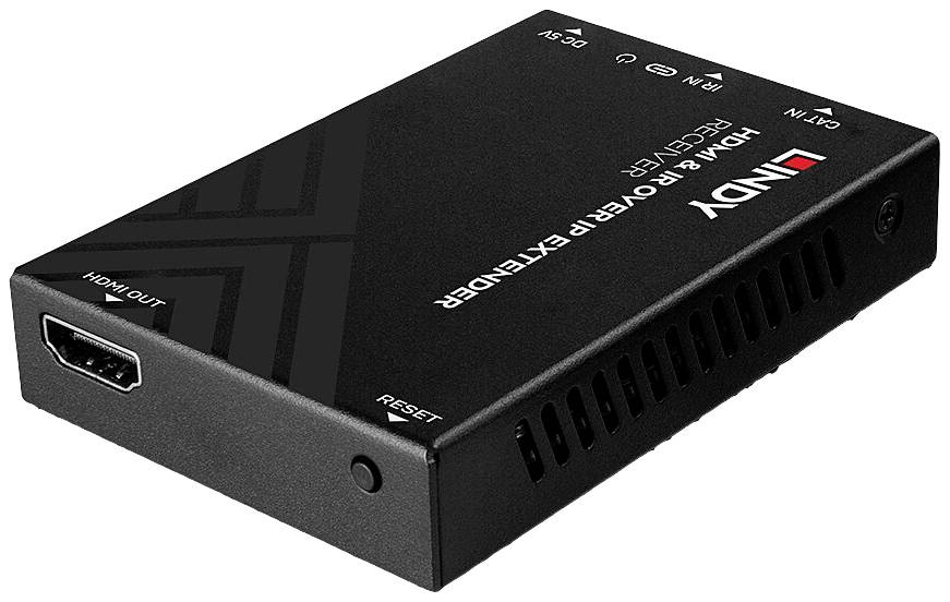 HDMI na IR-optický extender, kompaktní a černé zařízení s HDMI portem a větracími otvory, určené pro přenos signálu.